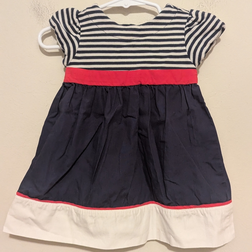 Gymboree 3 to 6 months Nautical Striped Dress with Red Accent